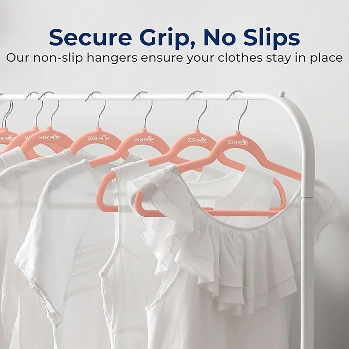 SereneLife 150-Pack Velvet Hangers – Ultra-Thin Space Saving Pink Clothes Hangers with 360° Swivel Hooks, Non-Slip Heavy Duty Design for Coats, Dresses, Shirts & More – Lightweight & Durable
