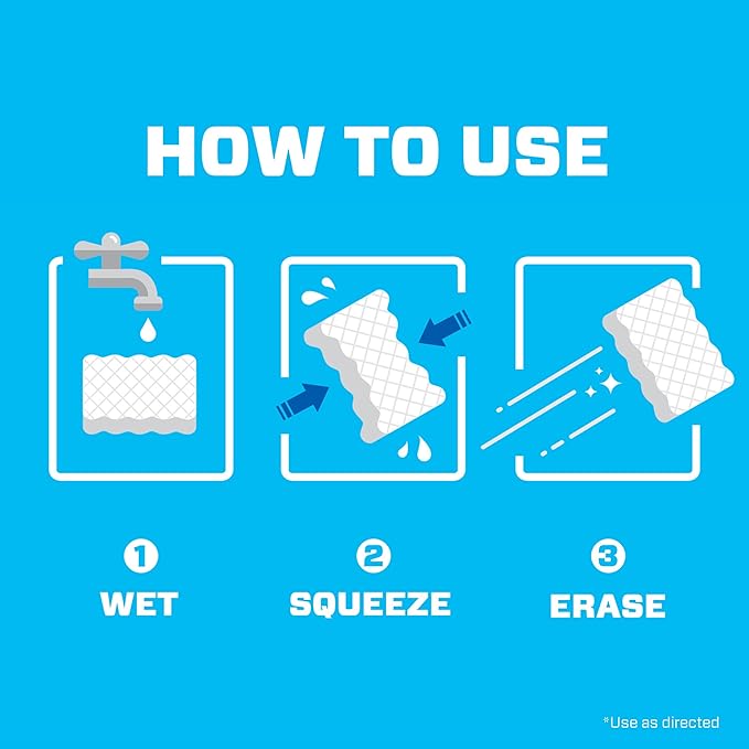 Mr. Clean Magic Eraser Sponge, All Purpose Cleaner, Cleaning Scrubber, Wall Cleaner, Sneaker Cleaner, Kitchen, Bathroom, Shower Cleaning Supplies, Melamine Sponge, Cleaning Pads, Extra Durable, 4ct