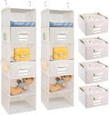 BrilliantJo 2 Pack 6 Shelves Hanging Closet Organizer with 2 Drawer, Hanging Storage with 4 Side Pockets for Clothes Shoes, 43.5"x12"x12"(Beige)