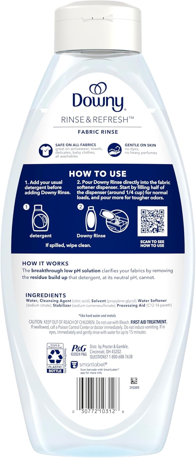 Downy Free & Gentle Rinse Laundry Odor Remover, Scent Free, 48 FL OZ, Gentle on skin, No dyes or heavy perfumes, Fabric Softener and Laundry Odor Removal Rinse