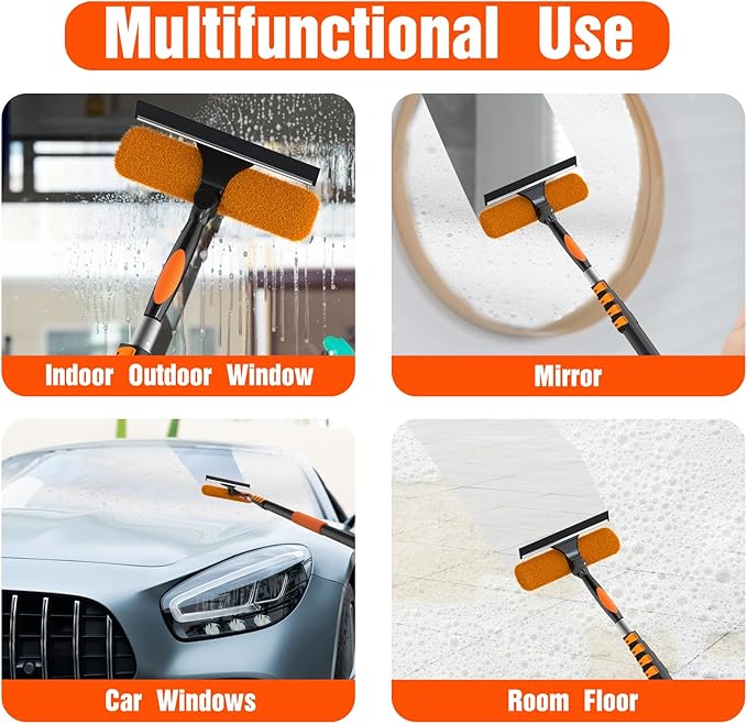 36FT Window Squeegee with Extension Pole, 2-in-1 Squeegee for Window Cleaning, Professional Cleaning Kit for Home with 30FT Telescoping Pole for Outdoor Indoor Use