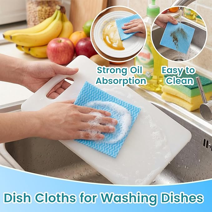 300 Pcs Disposable Dish Cloths, Reusable Cleaning Cloths and Towels, Highly Absorbent Wipes and Rags for Kitchen, Home, Office (Red, Blue, Green)