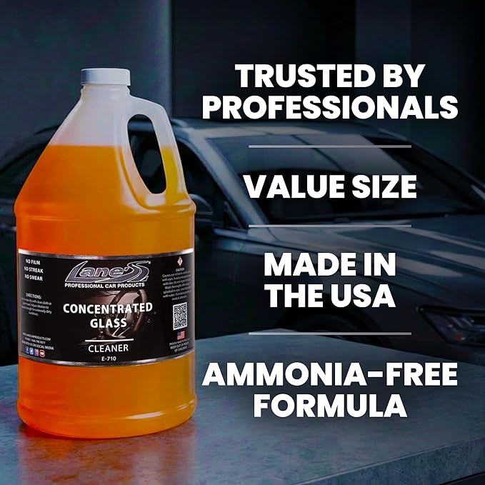 LANE'S Concentrated Auto Glass Cleaner | Tint-Safe Car Windshield, Window Cleaner | Removes Automotive Smoke Film, Fingerprints, & Smudges | Streak-Free, Safe for All Glasses | 128oz, 2 Pack