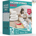 12 Pack Vacuum Storage Bags, Space Saver Compression Bags for Clothing, Comforters, Blankets, Vacuum Seal Bags with Hand Pump. (3×Jumbo, 3×Large, 3×Medium, 3×Small)