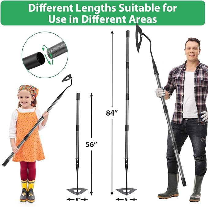 Hollow Hoe Garden Tool Long Handle 56" for Digging, Weeding, Hoeing, Cutting and Loosing Soil, Sickle Garden Hoe Heavy Duty Landscaping Tools