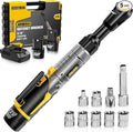 3/8" Cordless Ratchet Wrench Set, 60FT-LBS(80N.m) Electric Ratchet, 12V Extended Power Ratchet Wrench Set with Variable Speed, 6 Sockets, LED Light, 1/4" Adapter,1/2" Adapter,2 Batteries