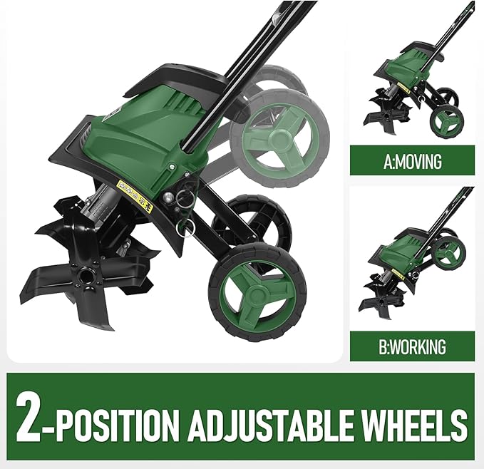 Prostormer Electric Tiller 14-Inch, 10-Amp Corded Cultivator with 14-Inch Tilling Width, Foldable Garden Rototiller with Wheels for Weeding and Soil Cultivation