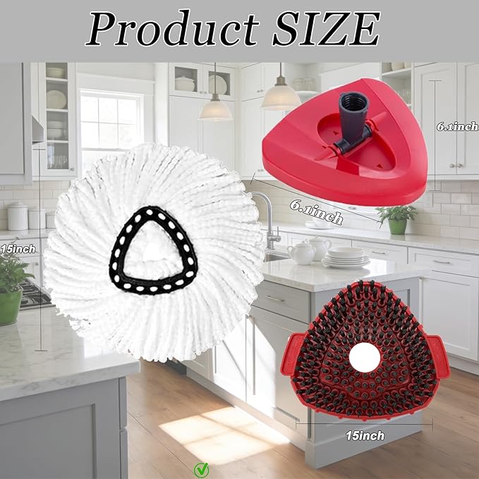 10Pcs Mop Heads Replacement,Spin Mop Replacement Head Compatible with Cedar Easywring 1-Tank System,Including 8 Spin mop Replacement Heads,1 Brush Head and 1 Base Machine Washable & Easy to Replace