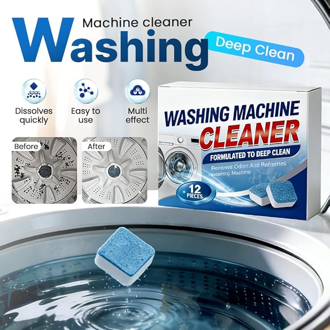 Washing Machine Cleaner Tablets, Deep Cleaning Descaler for Front & Top Load Washers, Clean Inside Drum and Laundry Tub Seal (2 boxes)