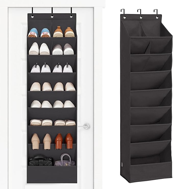 STORAGE MANIAC Over the Door Shoe Organizer Heavy-Duty Large Deep Pocket Hanging Shoe Organizer Shoe Rack Door Closet Shoe Organizer for Wall, Dorm & Narrow Door Storage Shoe Holder Black, 1 Pack