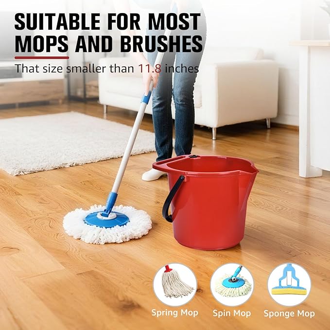 Matthew Cleaning 4.2 Gallon Mop Bucket, Heavy Duty Plastic Cleaning Bucket with Built-in Pour Spout, Mop Holder and Comfort Grip Handle, House and Commercial Cleaning Supplies, Case Pack 12 Pcs Red