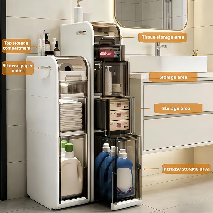 Slim Bathroom Storage Cabinet with Drawers,Narrow Bathroom Storage Cabinet,Mobile and Installation-Free,Perfect for Small Space Bathroom,Living Room,Kitchen,Toilet (A-4Tiers)