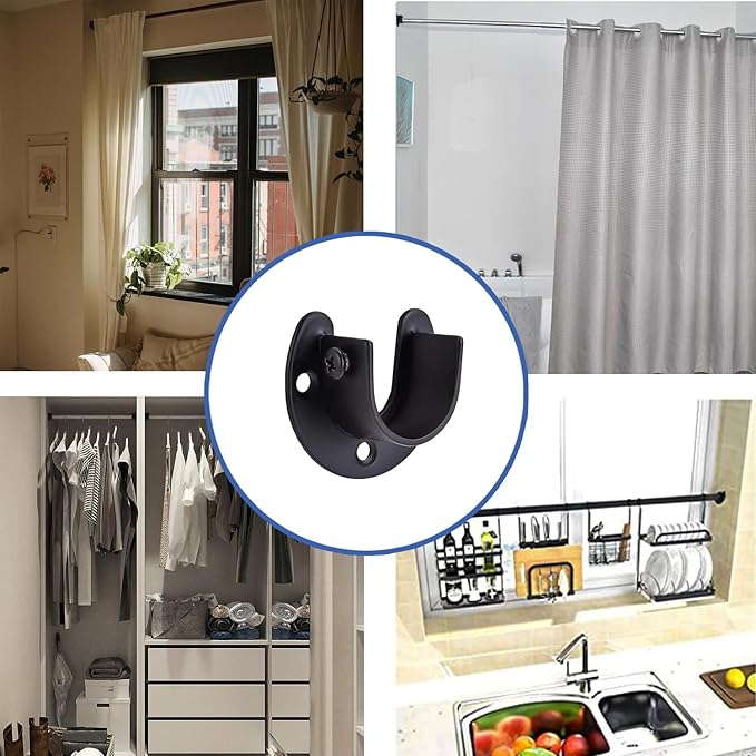 Rise age Stainless Steel Closet Rod Bracket, 3/4 Inch Diameter Closet Rod Holder 2 Pcs, Heavy Duty Black Curtain Holder with Screws