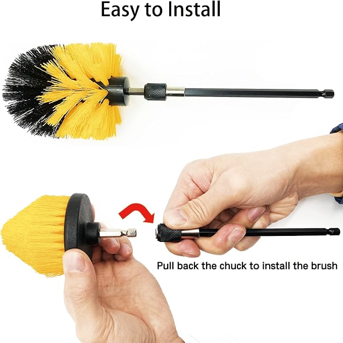 8 Pack Drill Brush Attachment Set, 1/4in Power Scrubber Brush + Extend Long Rod, Multi-Purpose Power Cleaning Scrub Brush for Bathroom, Tub, Tile, Corner, Floor(Red)