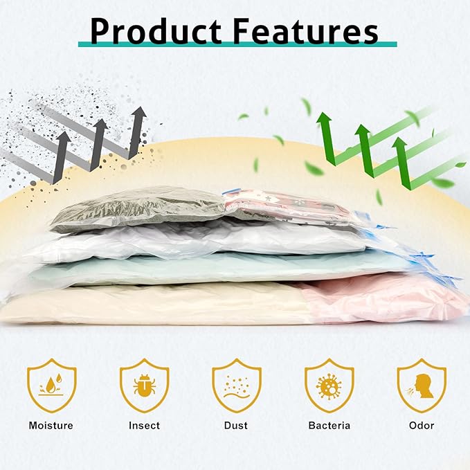 12 Pack Medium Travel Vacuum Storage Bags, Portable Vacuum Seal Bags for Clothing Travel with Pump, Space Saver Bag for Luggage Suitcases Clothes Bedding Seasonal Storage