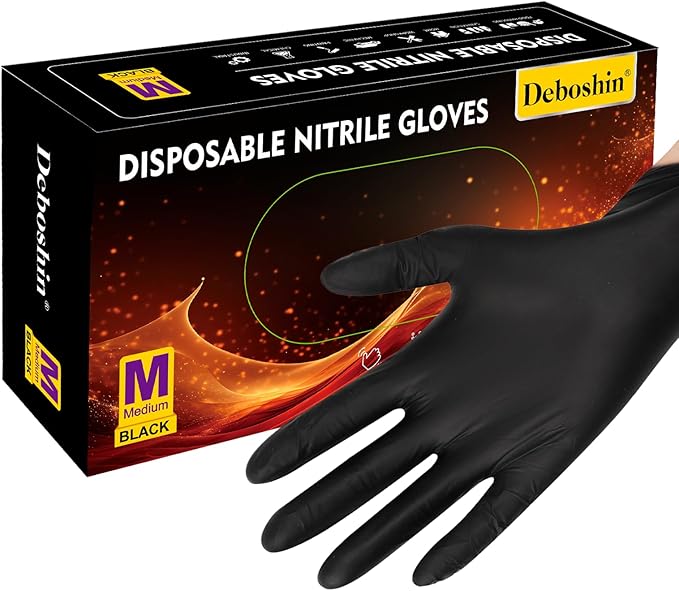 Nitrile Gloves Latex &Powder Free for Cleaning, Food, Automatic, Tattoo, 100 Black Gloves Disposable, X-Large