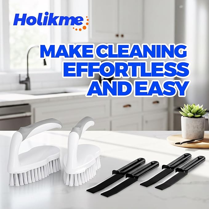Scrub Brush - 6 Pack, Scrub Brushes for Cleaning, Heavy-Duty Scrub Brush, Stiff Bristles Cleaning Brush, for Kitchen, Bathtub, Floor and Wall Surfaces, Grey