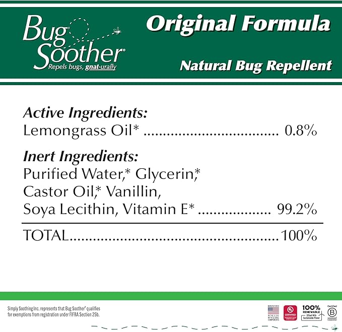 Bug Soother Spray (4 bottle, 2 oz) - Natural Mosquito, Gnat and Insect Deterrent & Repellent with Essential Oils - 100% DEET-Free Safe for Adults & Environment - Made in USA - Includes 1 bottle 1 oz