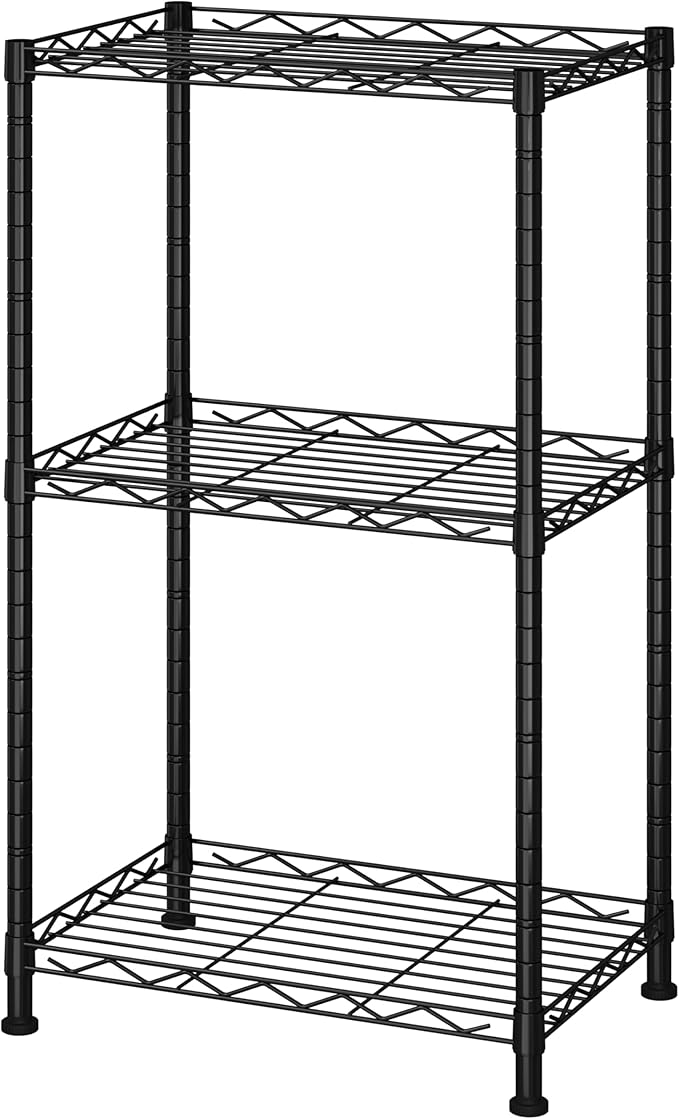 HOMEFORT Storage Shelves, 3-Wire Shelving, Metal Shelving Unit Adjustable Storage Shelves Rack for Kitchen, Pantry, Bathroom, Black, 15.7" W x 11.4" D x 30" H
