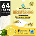 Lucent Globe Dishwasher Dishwashing Detergent Sheets, Dish Soap & Dishwasher Tablets Alternative. Plant-Based, Eco-Friendly, Fully Biodegradable, Lemon Scent (1 Pack of 64 Washes)