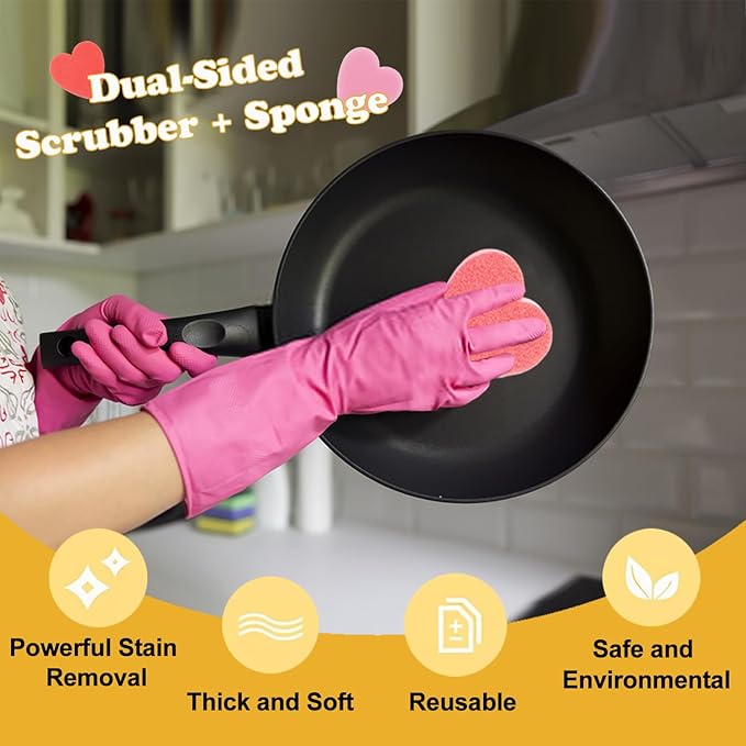 Heart Shaped Non-Scratch Scrub Sponge, Dual-Sided Cleaning Kitchen Sponge and Scrubber for Washing Dishes, Pots & Pans and Household Cleaning Supplies, 20 Pcs Scrubbing Sponges