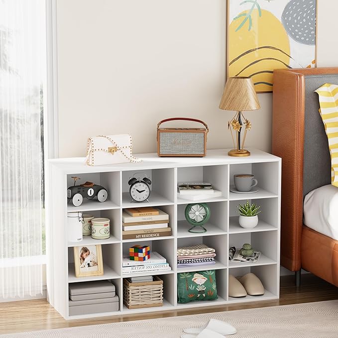 Garden 4 you Shoe Storage Bench, Cubby Shoe Rack with 16 Cubbies, 4-Tier Wood Shoe Rack Organizer, Shoe Organizer Cabinet for Entryway, Hallway, Closet and Garage, White