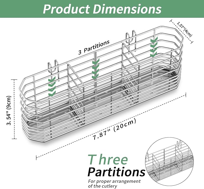 Fanbsy 304 Stainless Steel Utensil Holder, Dish Drying Rack, Kitchen Utensil Organizer, Knife and Fork Drainage Rack, Kitchen Drainage Basket Accessories, with Hooks, Rust Proof