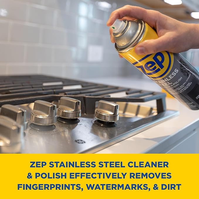 Zep Stainless Steel Cleaner and Polish 14 ounces (Case of 4) ZUSSTL14 - Protects Metal Surfaces from Fingerprints, Soil and Waterspots