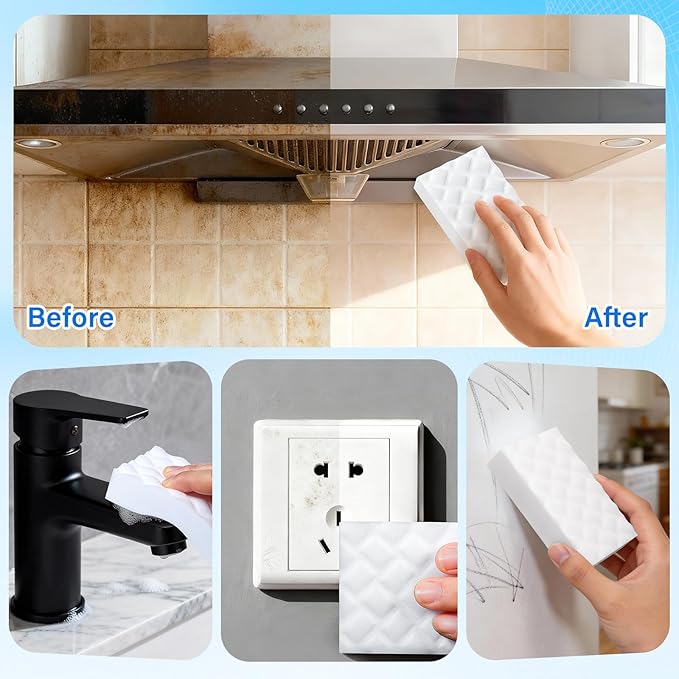 Magic Sponges Cleaning Eraser, 100Pack 2X Density Stronger Melamine Sponge Foam Pads, Multi-Functional Household Cleaner Dish Sponge, Cleaning Supplies for Kitchen, Bathroom, Floor, Sink,Wall Cleaner