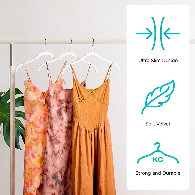 Sishynio Premium Velvet Shirt Hangers 30 Pack, Non-Slip 360° Swivel Hook Slim Felt Hanger, Space Saving Flocked Hangers for Tank Tops, Blouses, Strappy Dresses(White)