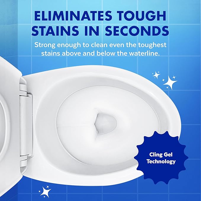 Lysol Toilet Bowl Cleaner, Max Strength Bathroom Cleaning Supplies, Toilet Bowl Cleaner Clinging Gel, Disinfecting and Deodorizing, Bleach Free, Atlantic Fresh + Forest Rain 24 oz (4 ct)