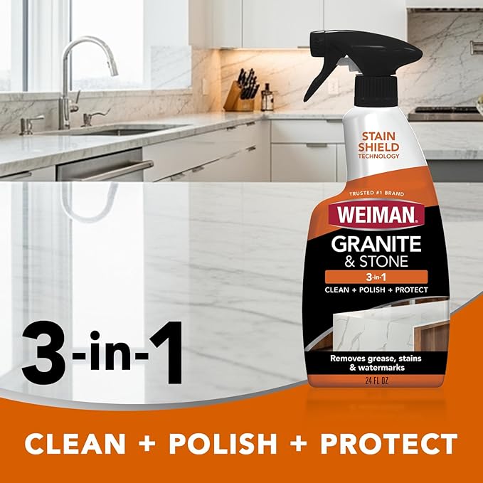 Weiman Stone & Granite Countertop Cleaner and Sealer Kit – Clean, Polish & Protect Natural Stone & Granite Sealer – Streak-Free – Safe for Granite, Marble & Quartz – 2 Pack (24 oz Each)