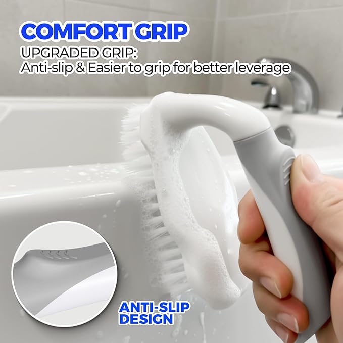 Scrub Brush - 6 Pack, Scrub Brushes for Cleaning, Heavy-Duty Scrub Brush, Stiff Bristles Cleaning Brush, for Kitchen, Bathtub, Floor and Wall Surfaces, Grey
