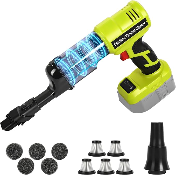 Cordless Vacuum Cleaner for Ryobi 18V Battery, 105AW Brushless Handheld Vacuum with 3-Speed Control, LED Light, 4 Nozzles & 5 Filters, Portable Vacuum for Car Floor Home (No Battery)