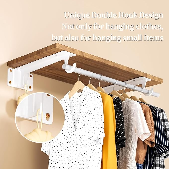 Heavy Duty Closet Rod Bracket 2 Pack WYGWP Wall Mounted Closet Shelf Brackets Supports 200lbs,White Closet Rod Support Bracket for DIY Home and Closet Decor
