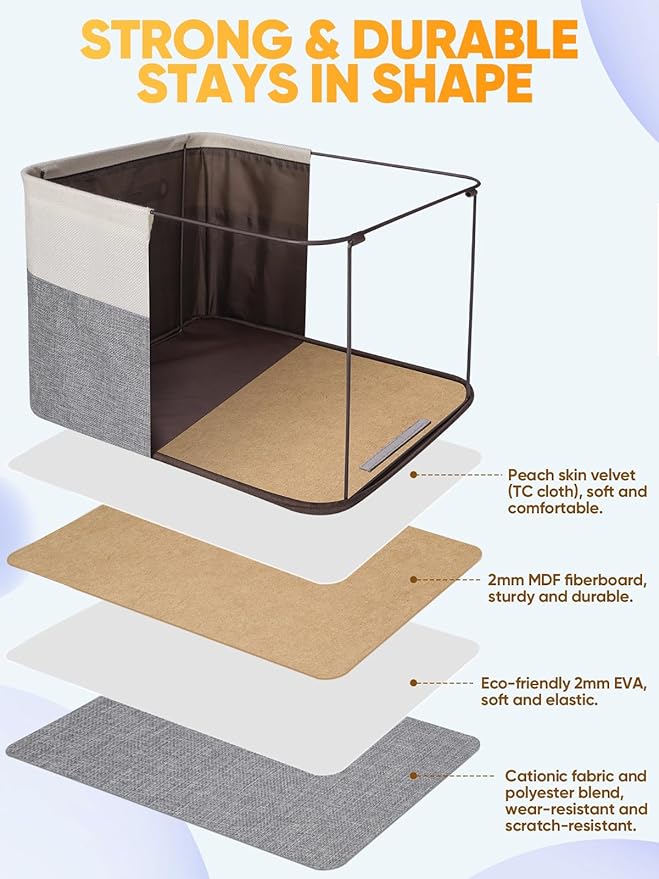 BALEINE 2 Pack Fabric Storage Bins for Shelves, Linen Storage Baskets for Organizing, Decorative Closet Bins for Clothes, Home (Grey, 14''x10''x8.5'')