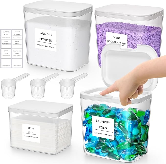 Lifewit Laundry Pods Container with Pop-up Lid, Coffee Pod K Cup Storage, Laundry Room Organization, Dryer Sheet Holder for Washing Powder Detergent, 2700 +2000ml/0.72+0.5gal, 4PCS