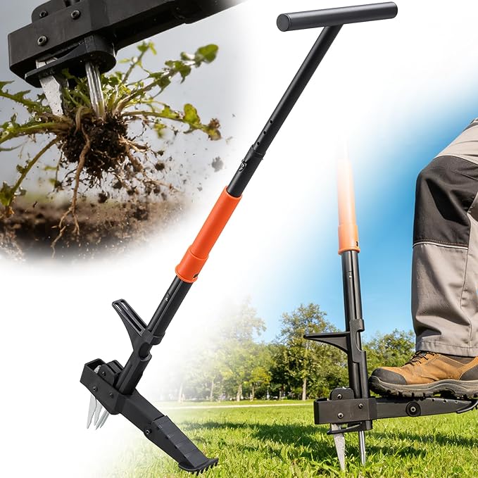 Weed Puller, 4-Claw Stand Up Weed Puller Tool with Long Handle & Steel Head, 41" Adjustable T-Handle Weeder Tool, Easily Remove Weeds Root Without Bending, Pulling, or Kneeling