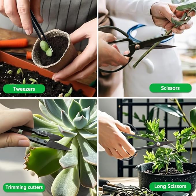 Bonsai Tools Set, 21 Pcs Bonsai Tool Kit for Beginners, Bonsai Pruning Kit, Bonsai Scissors, Pruning Shears, PU Leather Bag, Gardening Gift for Women Parents