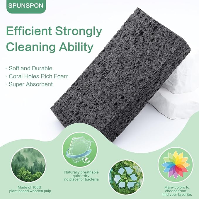 Large Cellulose Sponges, Kitchen Sponge for Dish, Thick Heavy Duty Scrub Pads, Non-Scratch Scrubber for Household/Cookware/Bathroom/Office/Boat 5.5" x 3" x 1" (7 Pack) Black