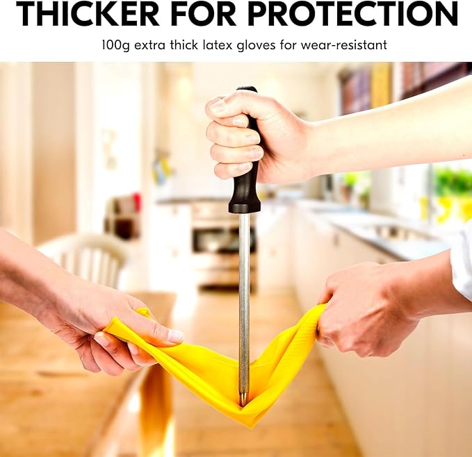 Vgo... 1-Pair Reusable Household Gloves, Rubber Dishwashing gloves, Extra Thickness, Long Sleeves, Kitchen Cleaning, Working, Painting, Gardening, Pet Care (Size L, Yellow, HH4601)