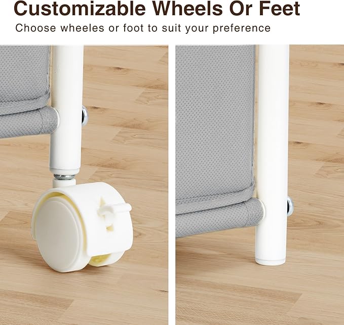 DIMJ Clothes Drawer 4 Tier - Fabric Closet Drawer System Rolling, Portable Closet Drawers for Clothes with Wheels, Small Closet Organizer & Replacement Drawers for Bedrooms, Office, Nursery, Grey