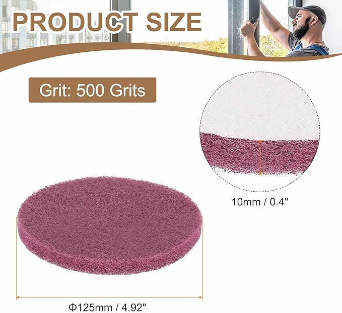 HARFINGTON 24pcs Scrubber Scouring Pads 500 Grits 5 Inch Drill Power Brush Hoop and Loop Surface Conditioning Disc Drill Scuffing Disc Scrub Pads for Home Kitchen Cleaning, Red