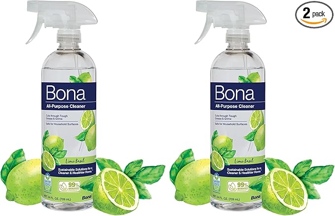 Bona All-Purpose Cleaner - Lime Basil Scent - 24 fl oz - Household Cleaner Cuts Through Tough Grease & Grime - Safe for Household Surfaces (Pack of 2)