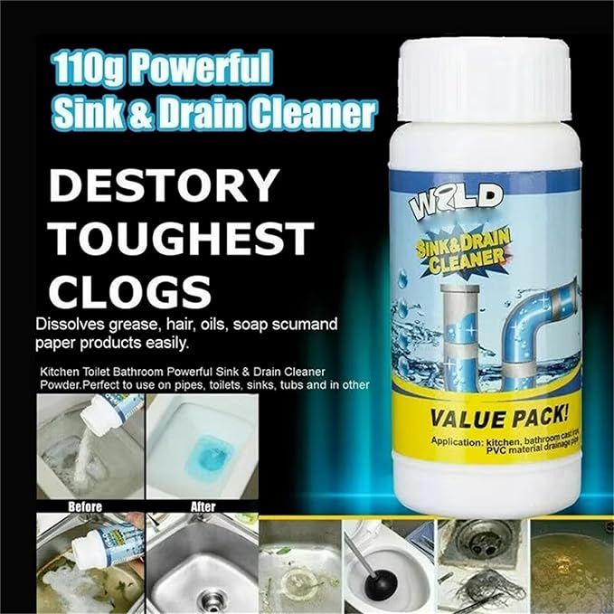 Sink and Drain Cleaner, Powerful Sink & Drain Cleaner, Foaming Clog Remover Quick Cleaning Tool for Kitchen & Bathroom (3Pcs)