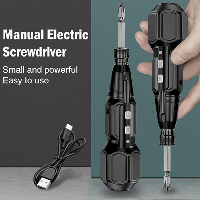 Electric Screwdriver Cordless, Rechargeable Power Screwdrivers Set, Portable Automatic Home Repair Tool Kit with LED Lights USB Cable for Man (1Pc)