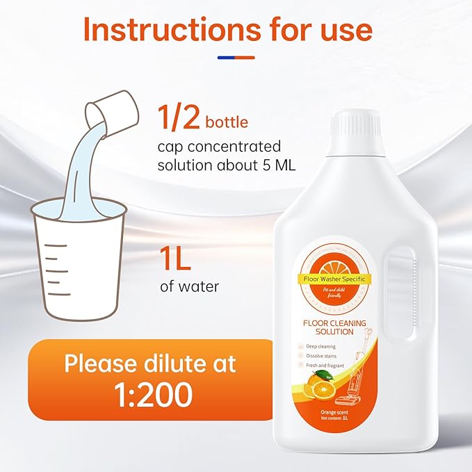 1L Orange Floor Cleaning Solution Compatible With Tineco/Bissell/Dreame And Shark, Fragrance Deodorization, Deep Cleans for Multiple Hard Floors, Suitable With Cordless Wet/Dry Vacuum