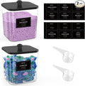 COAZEX 2 Pack Clear Laundry Pods Container, Plastic Square Laundry Room Organization and Storage Jars with Black Lids, Scoops & Labels for Detergent, Powder, Dryer Balls