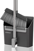 JOYMOOP Black Broom and Dustpan Set, Upright Angle Design with Built-in Comb Teeth for Home, Office, Hardwood Floors, Pet Hair