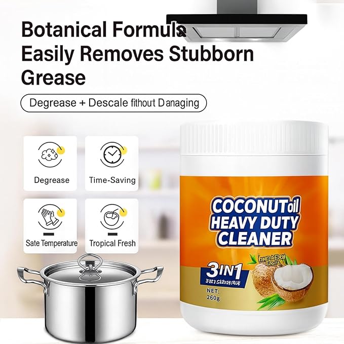 Multi Purpose Powerful Cleaner for kitchen, 3 In 1 Stainless Coconut Oil Cleaning Paste, Kitchen Duty Degreaser for Faucets, Tiles, Kitchen, Oven (2)